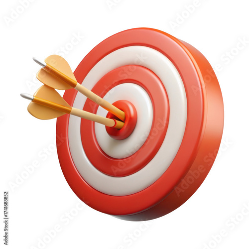 Digital marketing success three arrows hit bullseye on target board with precision