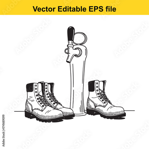 Vector art of pair of work boots and beer tap