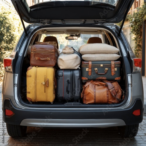 Wallpaper Mural Rear view of a packed car trunk filled with luggage ready for a road trip vacation Torontodigital.ca