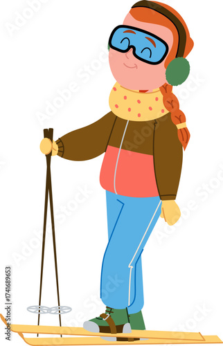 Skiing Girl in Winter Gear
