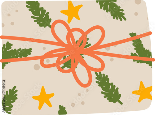 Gift Box Wrap with Stars and Foliage