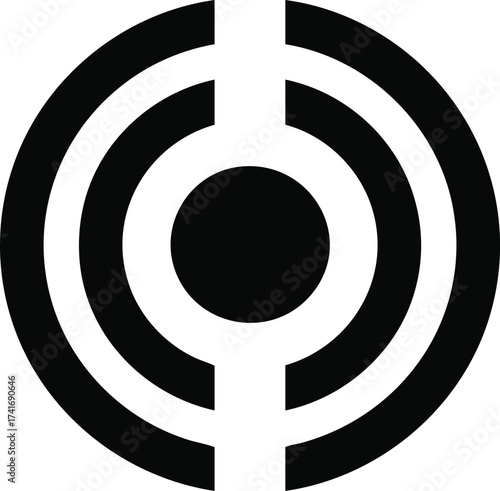 Abstract black and white logo featuring concentric circles interrupted by a vertical bar, suggesting connectivity, signal, or targeting concepts