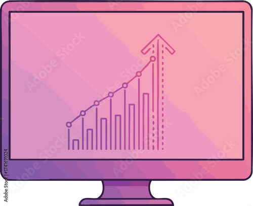 Neon glowing monitor displaying a rising line and bar graph, symbolizing business growth and financial success