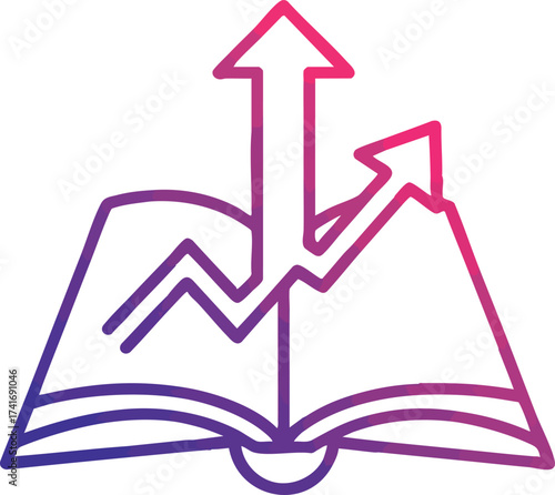 Open book with an upward arrow representing growth, knowledge, and success. Conceptual illustration showing business and educational advancement