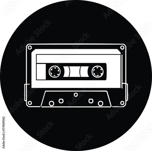 Retro cassette tape icon, a symbol of vintage audio technology and analog music recording