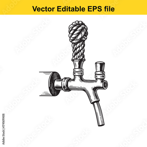 Vector art of vintage beer tap with a ropelike handle