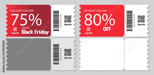 Coupon Template isolated on Red And Grey background. Discount voucher 75% dan 80% OFF.