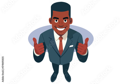 Top view illustration of a black businessman giving a thumbs up.