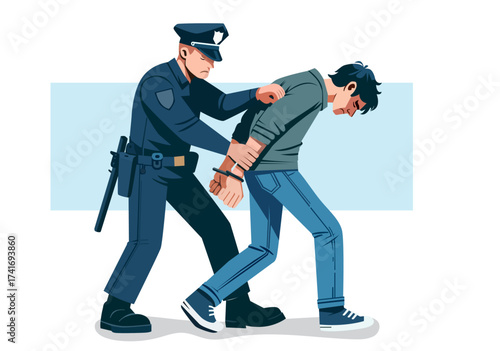 Flat illustration of police arresting a suspect.