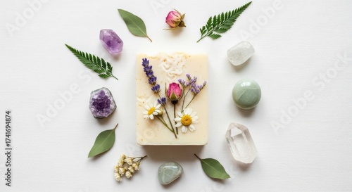 Wallpaper Mural Creative workspace flat lay with art supplies crystals and feathers on a light surface Torontodigital.ca