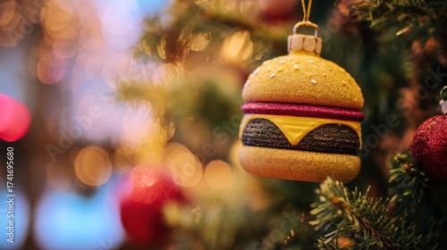 christmas tree decoration with a burger