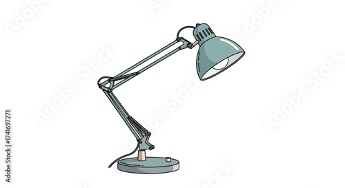 Adjustable Desk Lamp Illustration. Articulated office light for workspace, study, or reading. Modern home lighting element.