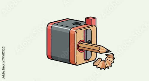 Pencil Sharpener Sharpening Pencil with Shavings. School and Office Stationery Vector Illustration.