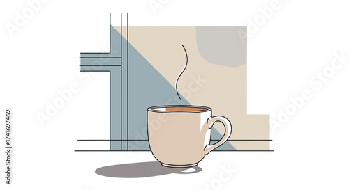 Steaming coffee cup in minimalist flat design illustration
