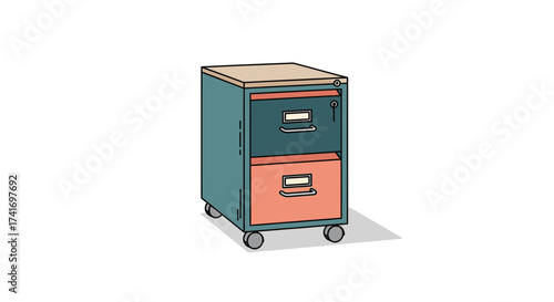 Two-Drawer Mobile Filing Cabinet Illustration for Office Document Storage and Organization