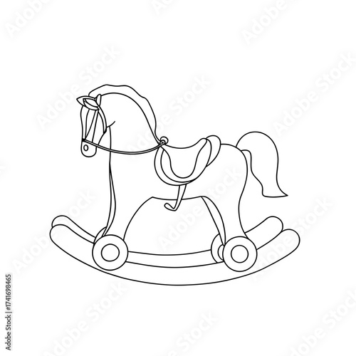 Rocking horse toy outline on white background  