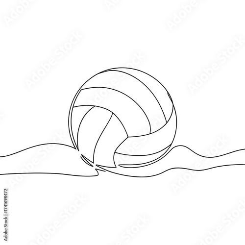 Volleyball rolling on the sand beach with waves in minimal style  