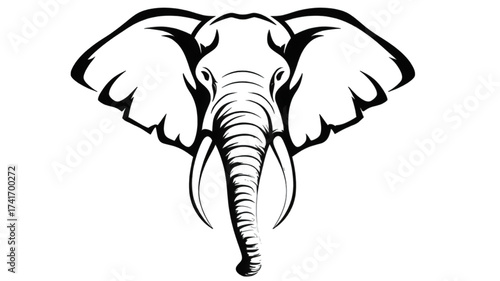 Stylized black and white elephant head illustration front view.