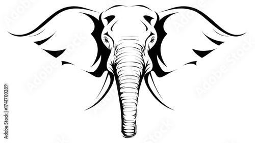 Stylized black and white illustration of an elephant head.