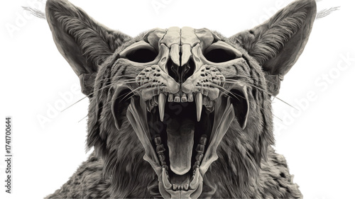 Fearsome skeletal cat creature roaring with sharp fangs.