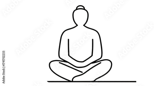 Simple line art icon of a person meditating peacefully.