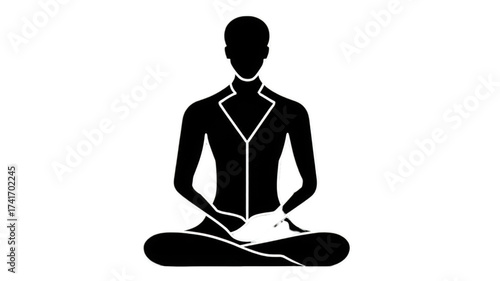 Businessman in a suit meditating in a lotus position icon.