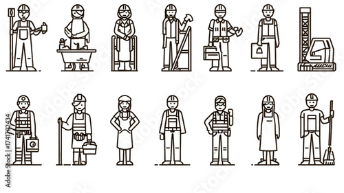 A diverse collection of professional worker and laborer icons.