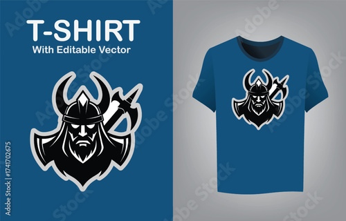 Fierce viking mascot with glowing axe for t-shirt designs and apparel