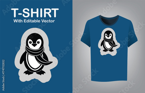 Cute baby penguin mascot logo winter scarf cartoon character design t-shirt apparel