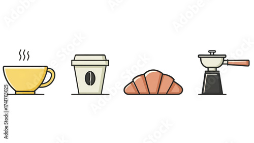 Set of coffee and breakfast icons in a minimalist style.