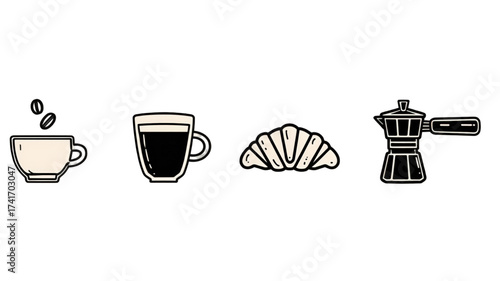 Set of coffee and breakfast icons vector illustration.