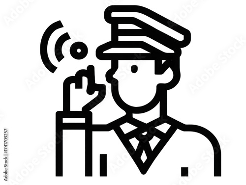 Uniformed Officer Communicating via Radio Signal Icon.