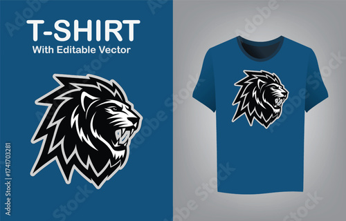 Fierce roaring lion mascot logo with sharp mane bold design for apparel