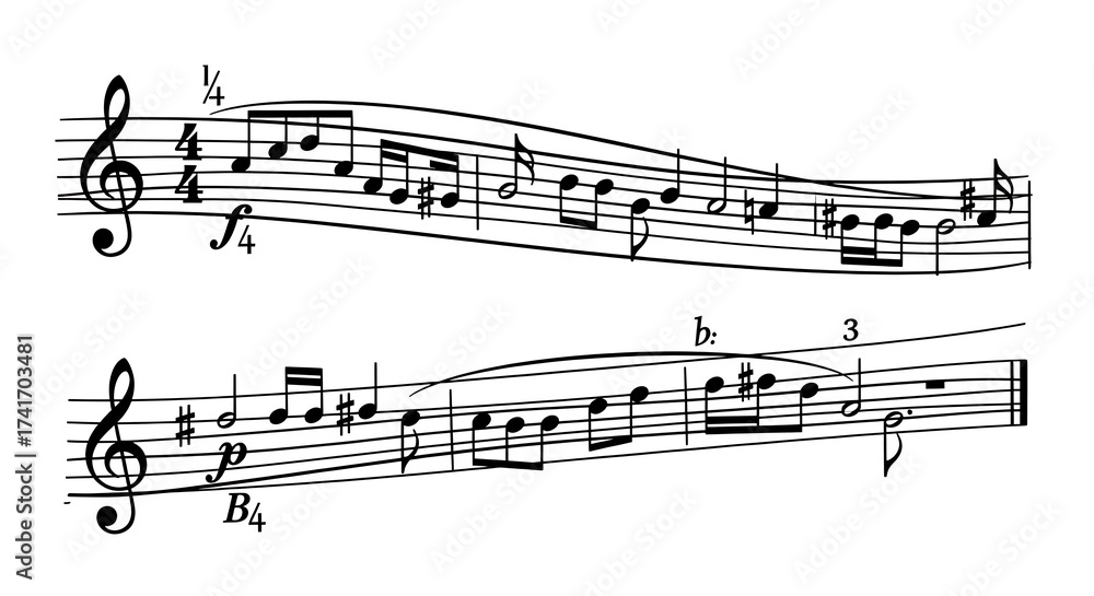 Fototapeta premium Music Sheet with Notes – Elegant Vector Illustration on White