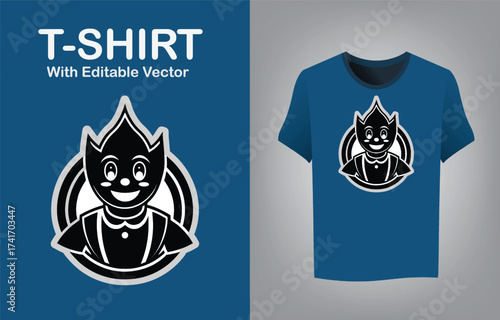 Friendly character mascot logo design on t-shirt mockup for apparel brands