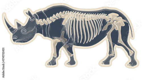Anatomical illustration of a rhinoceros with a visible skeleton.