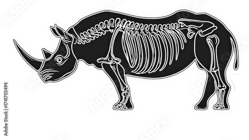 Anatomical illustration of a rhinoceros with a visible skeleton.
