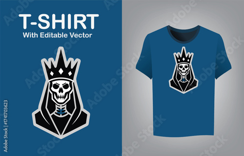 Gothic skeleton mascot logo wearing a regal crown for t-shirt designs