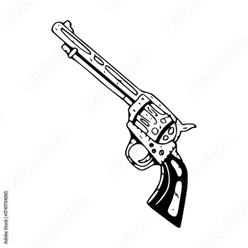 vintage cowboy six shooter gun illustration