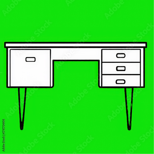Minimalist line art drawing of a mid century modern desk.