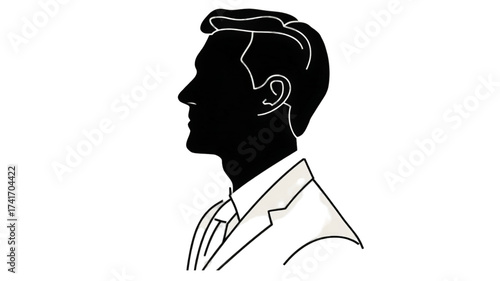Minimalist black silhouette of a businessman in profile view.