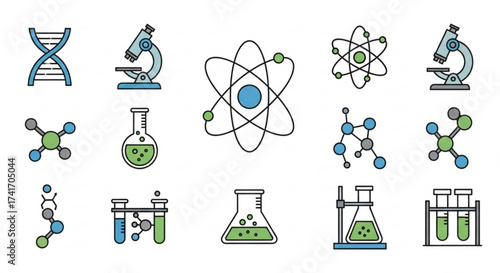 Illustration showing dna double helix microscopes atoms molecules and laboratory glassware in science theme created with generated ai