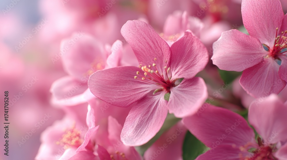Obraz premium A Beautiful Close-Up of Delicate Pink Blossoms Showcasing Their Intricate Petals and Vibrant Colors in a Soft, Dreamy Background