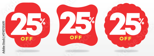 25% off, design, value, sticker, sale, market, business, percent, sign, shopping, promo, price, tag, shape, liquidation, offer, discount, commercial. Set, vector, icon