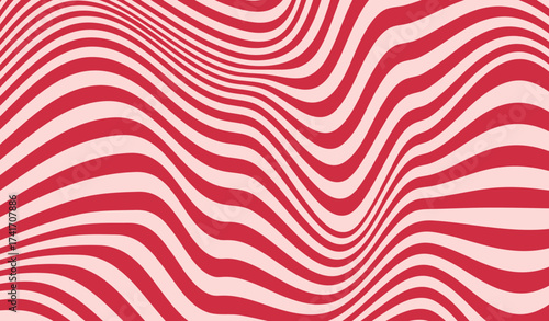 Wave pattern of caramel stripes background. Curly waves flow texture. Retro psychedelic linear texture red, pink color
