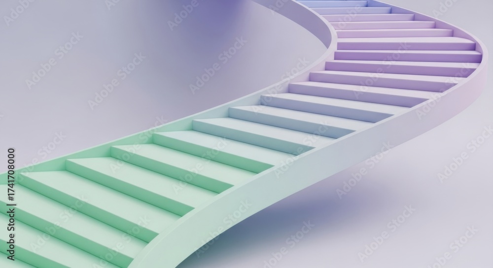 Fototapeta premium Modern Curved Staircase with Soft Pastel Colors in Minimalist Design