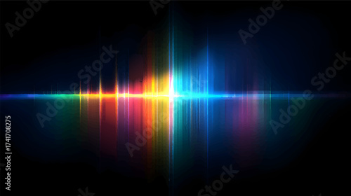 Abstract light prism with colorful refractions on a dark background.