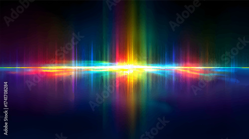 Abstract light prism with colorful refractions on a dark background.