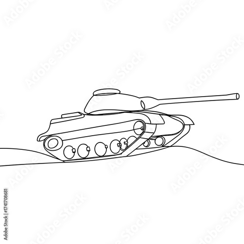 Outline of tank on a battlefield in minimalist style  
