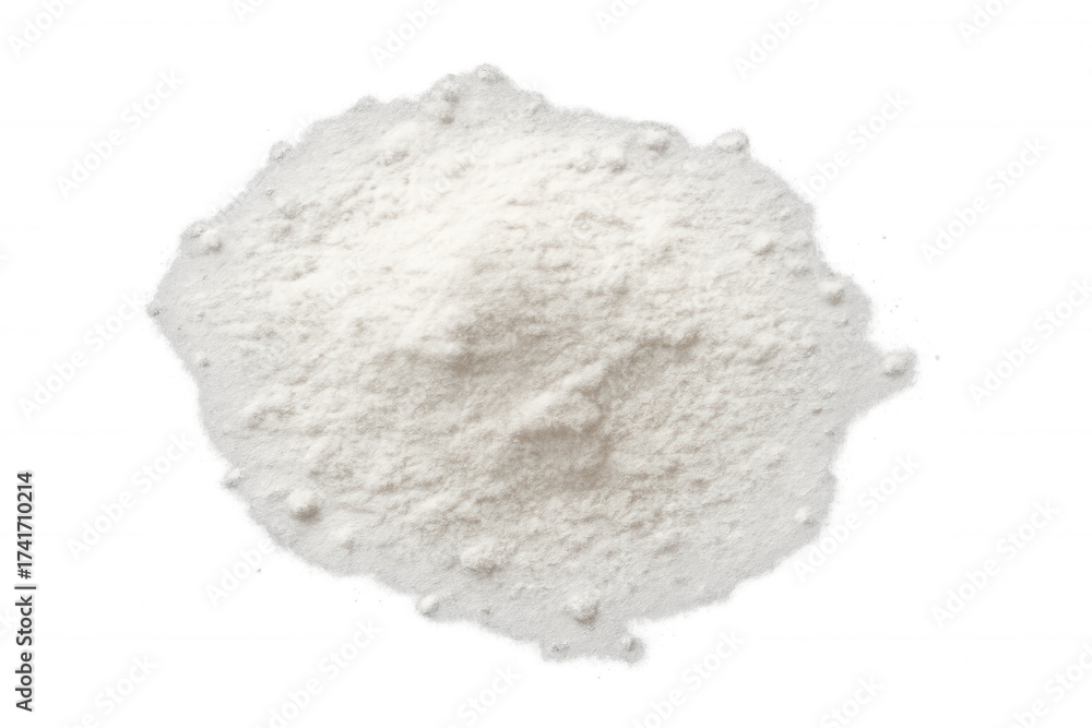 Fototapeta premium White powder ingredient forming a heap, isolated on transparent background, for cooking and baking concepts
